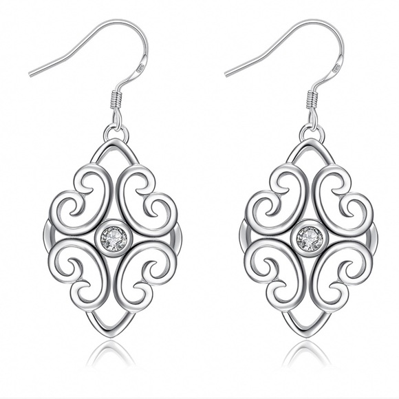 925 Silver Plated CZ Scroll Earrings - Picture 5 of 7